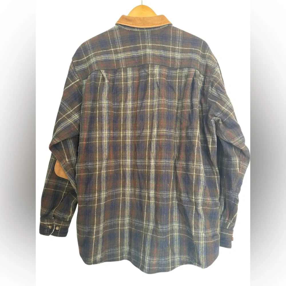 Woolrich mens dark loden green wool plaid flannel shirt XL